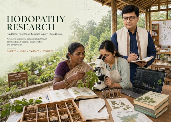 Rajeev Singh researching Hodopathy with Jharkhand tribal knowledge holders through botanical study, scientific documentation and medicinal plant conservation