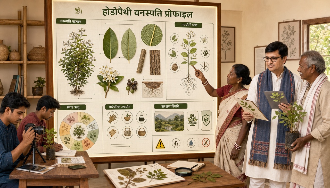 Rajeev Singh documenting Hodopathy medicinal plants with tribal knowledge holders and researchers in Jharkhand